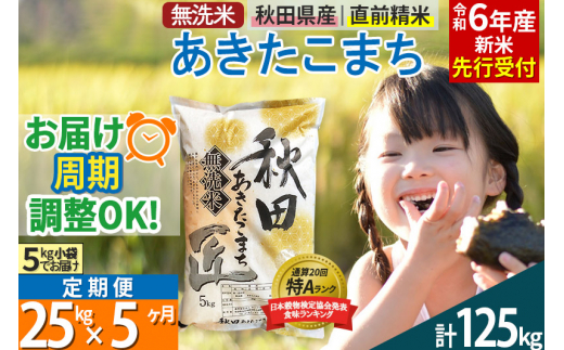 【無洗米】＜令和6年産 新米予約＞《定期便5ヶ月》秋田県産 あきたこまち 25kg (5kg×5袋) ×5回 25キロ お米【2024年秋 収穫後に順次発送開始】