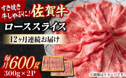 【全12回定期便】小分けが嬉しい！ 艶さし 佐賀牛 ローススライス 600g（300g×2P） 吉野ヶ里町 [FDB056]