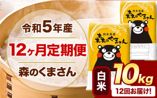 令和5年産 森のくまさん 【12ヶ月定期便】 白米 《お申込み月の翌月から出荷開始》 10kg (5kg×2袋) 計12回お届け 熊本県産 単一原料米 森くま 熊本県 御船町