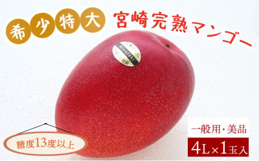 【やました農園】糖度平均15度以上！高評価の希少な特大宮崎完熟マンゴー(4L×1玉入）一般用・美品　濃厚な甘さと酸味のバランスが絶妙な完熟マンゴー！ KU471