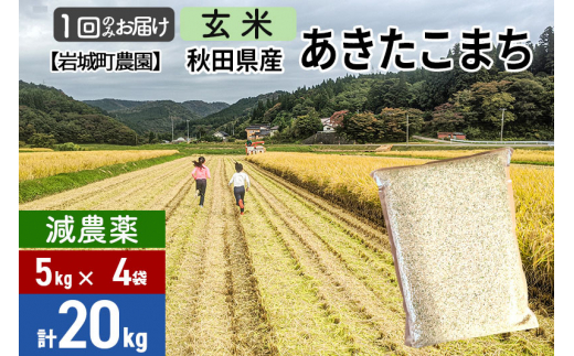 玄米】〈減農薬〉秋田県由利本荘市産 あきたこまち 20kg (5kg×4袋) 令