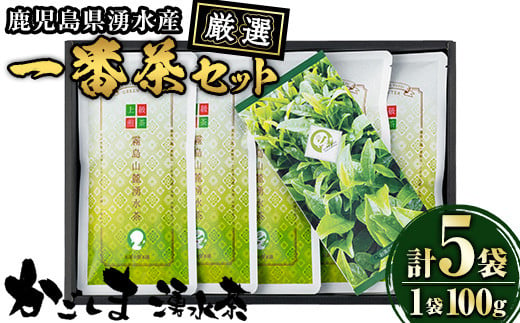 B05 上級煎茶「霧島山麓湧水茶」(5袋・1袋100g) 国産 九州産 やぶきた おくみどり さえみどり 茶さじ付き 茶葉 お茶 おちゃ 日本茶 一番茶 新茶 真空パック ギフト 贈答 プレゼント【野本園】 1188895 - 鹿児島県湧水町