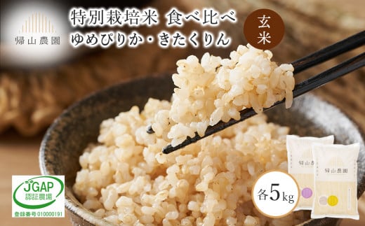 玄米 ゆめぴりか・きたくりん食べ比べ 各5kg　特別栽培米産地直送《帰山農園》 1049171 - 北海道知内町