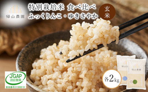 玄米 ふっくりんこ・ゆきさやか食べ比べ 各2kg　特別栽培米産地直送《帰山農園》 1049169 - 北海道知内町