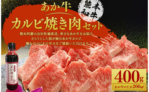 あか牛カルビ焼き肉セット(あか牛バラカルビ約400g、あか牛のたれ200ml付き) 《30日以内に出荷予定(土日祝除く)》st-p 1140865 - 熊本県菊池市