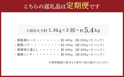 【3ヶ月定期便】鹿児島県産黒豚 4種詰合せセット(約1.8kg×3回)