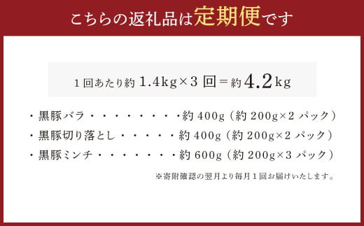 【3ヶ月定期便】鹿児島県産黒豚 3種詰合せ(1.4kg×3回)