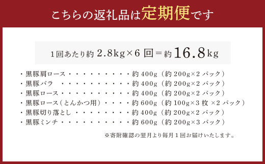 【6ヶ月定期便】鹿児島県産黒豚 6種詰合せ(約2.8kg×6回)