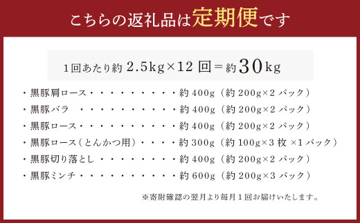 【12ヶ月定期便】鹿児島県産黒豚 6種詰合せ(約2.5kg×12回)