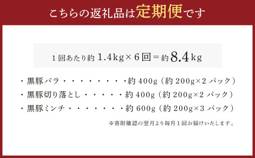 【6ヶ月定期便】鹿児島県産黒豚 3種詰合せ(約1.4kg×6回)