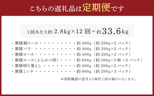 【12ヶ月定期便】鹿児島県産黒豚 6種詰合せ(約2.8kg×12回)