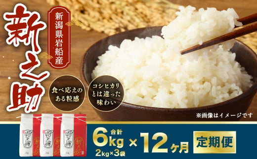 【定期便 12ヶ月】【令和6年産米】新潟県岩船産 新之助 精米 6kg（2kg×3個セット）×12ヶ月 1050004 1059193 - 新潟県村上市