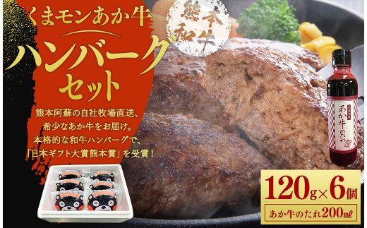 くまモン あか牛 ハンバーグ セット 約120g×6個 あか牛のたれ200ml付き