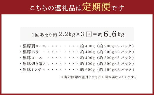 【3ヶ月定期便】鹿児島県産黒豚 5種詰合せ(約2.2kg×3回)