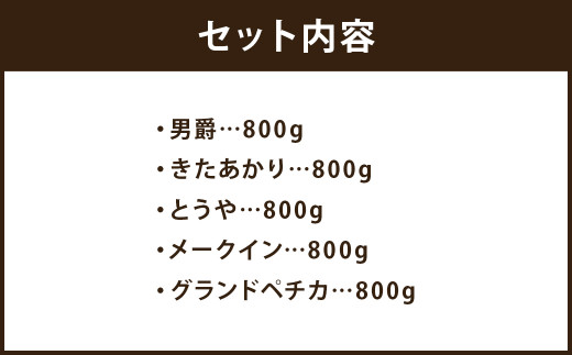 北海道 蘭越産 じゃがいも 食べ比べ5種類セット 合計約4kg （各800g）