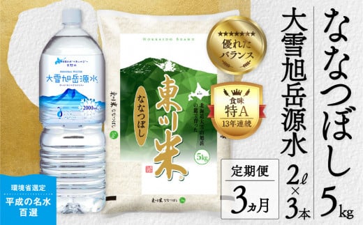 東川米「ななつぼし」白米5kg+水セット×【3回定期便】（2025年1月下旬より発送予定） 1444269 - 北海道東川町