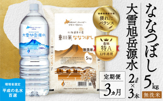 東川米「ななつぼし」無洗米5kg+水セット×【3回定期便】（2025年1月下旬より発送予定） 1444272 - 北海道東川町