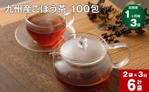 【1ヶ月毎3回定期便】九州産ごぼう茶 100包 計6袋（2袋×3回）