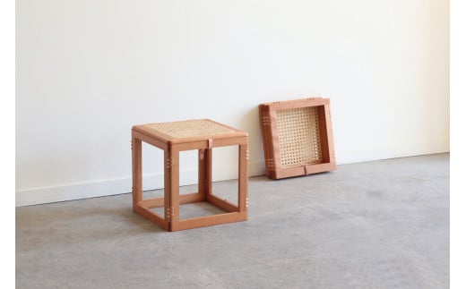 木製折り畳み椅子「patol stool（ロータイプ）」 籐張り　スツール 椅子 いす チェア おしゃれ 木製 無垢 無垢材  折りたたみ　CY03