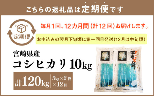 ＜12ヶ月定期便 宮崎県産コシヒカリ10kg＞