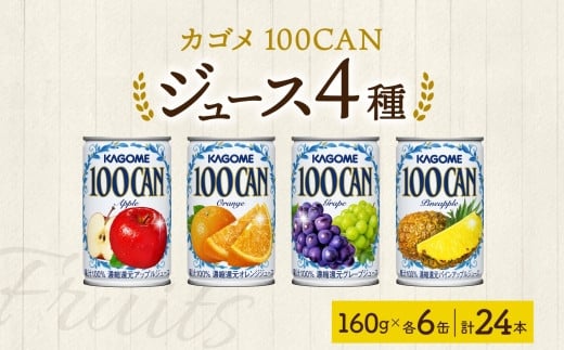 カゴメ 100CAN フルーツジュース 詰め合わせ 4種 計24缶 アップル オレンジ グレープ パインアップル 各6缶 濃縮還元 100％ ジュース 果汁 飲料 ドリンク フルーツ 果物 ベストセラー お取り寄せ ギフト 差し入れ 缶ジュース KAGOME 送料無料 那須塩原市 ns038-013 699633 - 栃木県那須塩原市