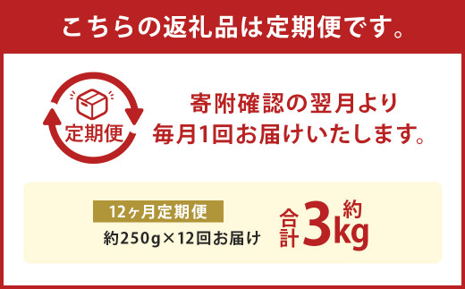 【12か月定期便】 熊本産 馬肉のしゃぶしゃぶ 約3kg（約250g×12か月）