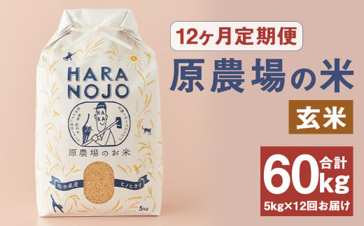 【12ヶ月定期便】原農場の米（玄米） 5kg 計60kg 1204449 - 熊本県菊池市