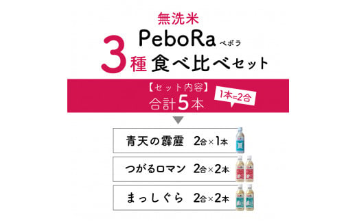 無洗米 青森県産 人気のお米食べくらべセット（精米・Pebora2合×5本
