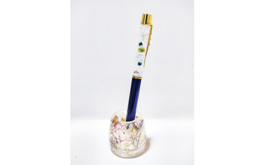 [Art grace]クリスタルハーバリウムボールペン(ミッドナイトブルー)&ハーバリウムペン立て(ピンク)セット