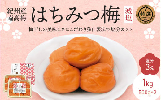 紀州南高梅 はちみつ梅 減塩（塩分3％）1kg(500g×2) / 和歌山 田辺市 紀州南高梅 南高梅 梅干し 梅干 梅 はちみつ梅 減塩  塩分控えめ【nkt009-1】 - 和歌山県田辺市｜ふるさとチョイス - ふるさと納税サイト