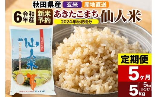 ※令和6年産 新米予約※【定期便5ヶ月】令和6年産 あきたこまち 秋田県産「仙人米」玄米 5kg（5kg×1袋）【2024年秋ごろ出荷予定】