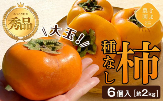 柿(種無し) 6個入 (約2kg)  秀品大玉【2024年9月下旬頃より発送】