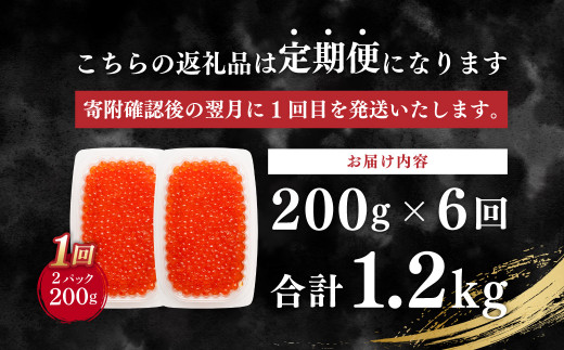 【6ヶ月定期便】いくら醬油漬け (北海道産原料使用) 100g×2パック 合計1200g