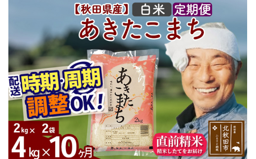 定期便10ヶ月》秋田県産 あきたこまち 4kg【玄米】(2kg小分け袋) 令和5