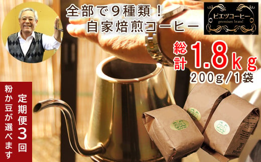 【3回定期便】自家焙煎コーヒー　ギフト箱入り　600g×3回