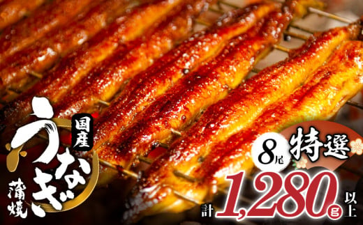 うなぎ蒲焼8尾(さんしょう・たれ付き)計1,280g以上 鰻 魚 魚介 加工品 国産_T026-004