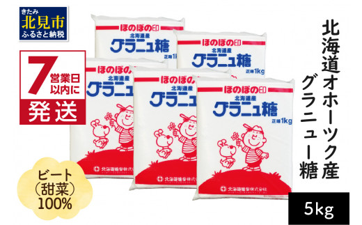 《7営業日以内に発送》北海道オホーツク産ビート100％ グラニュー糖 5kg ( 調味料 砂糖 北海道産 オホーツク産 5キロ )【080-0001】