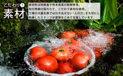 こだわり1「素材」原材料は阿蘇産や熊本県産の野菜を使用。旬の時期にとれたての素材を使用しています。