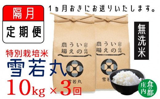 [隔月定期便3回][無洗米]井上農場の特別栽培米 雪若丸10kg×3回(計30kg)