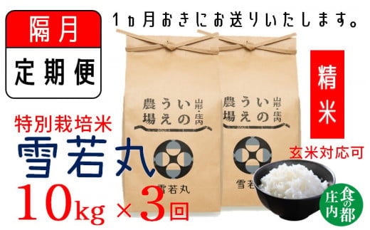 【隔月定期便3回】【精米】井上農場の特別栽培米　雪若丸10kg×3回（計30kg）