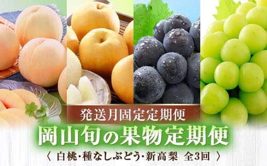 ◆先行受付◆　2025年発送＜発送月固定定期便＞岡山旬の果物定期便(白桃・種なしぶどう・新高梨) 全3回 TY0-0036 1137125 - 岡山県津山市