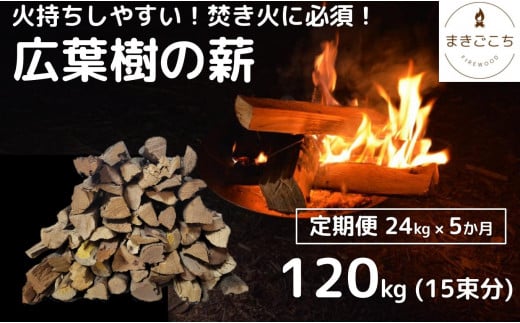 【定期便】火持ちしやすい広葉樹 薪 24kg×5回 1248554 - 高知県大月町