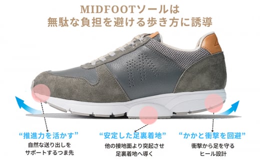 奈良県大和郡山市のふるさと納税 MIDFOOT ( ミッドフッド ) 紳士靴 レザースニーカー MF001JM ( グレー ) 4E 26.0cm [№5990-8874]0472