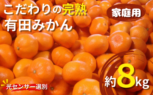 【2025年11月発送予約分】＼光センサー選別／農家直送 こだわりの完熟有田みかん 約8kg＋250g(傷み補償分) 【ご家庭用】【11月発送】【nuk100-11】 763483 - 和歌山県古座川町