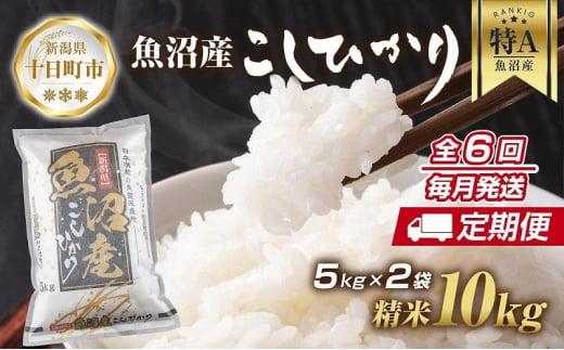 【定期便】新潟県 魚沼産 コシヒカリ お米 10kg×計6回 精米済み 半年間 毎月発送 こしひかり （お米の美味しい炊き方ガイド付き）