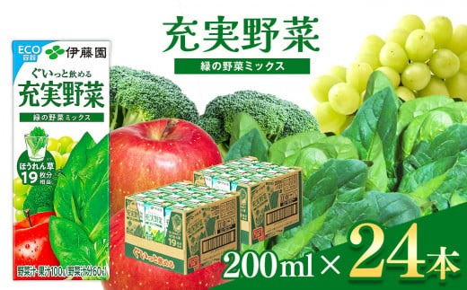 充実野菜 緑の野菜ミックス 紙パック  ( 200ml × 24本 )  伊藤園 | 野菜 ジュース セット 飲料 健康 食品 砂糖 食塩 不使用 環境に優しい 長期常温可能 1ケース 長野県 松本市 ふるさと納税 1259521 - 長野県松本市