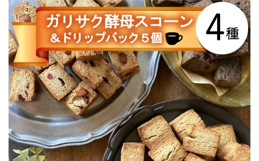 ガリサク酵母スコーン4種&オリジナルドリップバッグコーヒー5個セット 780635 - 広島県北広島町