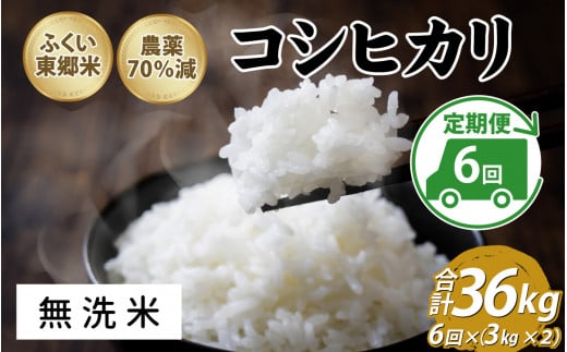 【定期便6ヶ月連続】令和5年産 ふくい東郷米 特別栽培米 農薬70％減 コシヒカリ 6kg(3kg×2袋)×6ヶ月 合計36kg【無洗米】[H-020013_04] 1005016 - 福井県福井市