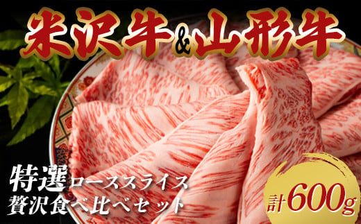 米沢牛・山形牛 特選ローススライス 贅沢食べ比べセット合計600g（300g×2パック） F2Y-3887 1967350 - 山形県山形県庁