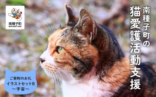 【猫愛護ボランティア作成】猫ちゃんのイラストセットB：猫と宇宙のファンタジー 1287671 - 鹿児島県南種子町